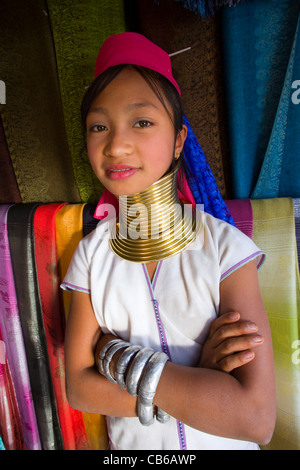 Thailand, Goldenes Dreieck, Chiang Rai, lange Hals Karen Hilltribe, lange Hals Mädchen Stockfoto
