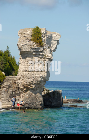 Rocky Säulen der Blumentopf Insel in der Fathom Five National Marine Park in der Nähe von Tobermory auf der Bruce Peninsula, Georgian Bay, Ontario, Kanada Stockfoto