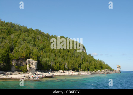 Rocky Säulen der Blumentopf Insel in der Fathom Five National Marine Park in der Nähe von Tobermory auf der Bruce Peninsula, Georgian Bay, Ontario, Kanada Stockfoto