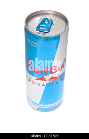 RedBull zuckerarm-Energy-Drink isoliert auf einem weißen Studio-Hintergrund. Stockfoto