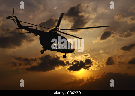 Hubschrauberlandeplätze bei Sonnenuntergang Stockfoto