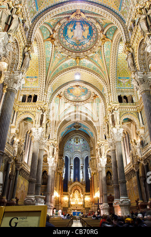 Basilika von Notre-Dame de Fourvière in Lyon, Frankreich (la Basilique Notre Dame de Fourvière) Stockfoto