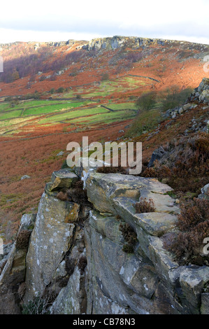 Blick vom Baslow Rand mit Blick auf Curbar Rand Derbyshire Peak District England uk Stockfoto