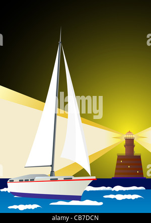 Leuchtturm und Segelyacht Stockfoto