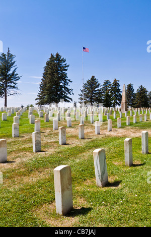 7. Kavallerie Militär Memorial Friedhof am Little Bighorn Battlefield National Monument in Montana. Stockfoto