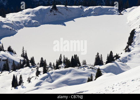 Den gefrorenen Seealp See im Großraum Nebelhorn Stockfoto