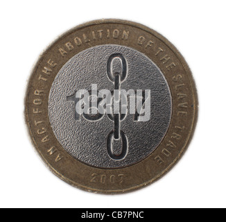 Schneiden Sie aus einem britischen zwei Pfund-Münze anlässlich die Zweihundertjahrfeier der Abschaffung der Sklaverei. Bild von James Boardman. Stockfoto