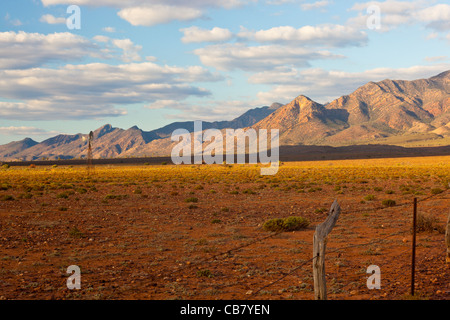 Blick über Merna Mora-Station von Moralana Scenic Drive auf den Wilpena Pound Bereich in den Flinders Ranges Stockfoto