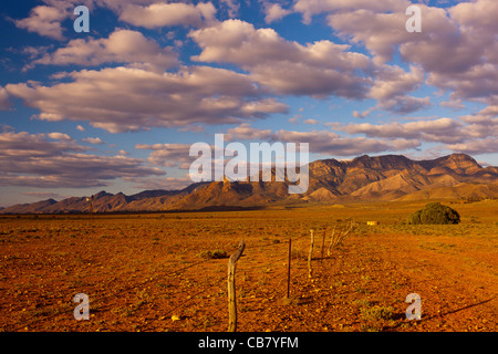 Blick über Merna Mora-Station von Moralana Scenic Drive auf den Wilpena Pound Bereich in den Flinders Ranges Stockfoto