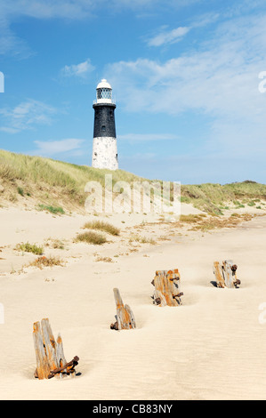 Spurn Point Lighthouse auf 5km verschmähen Kopf Sand spucken auf den Fluss Humber Mündung Nordsee Küste von East Yorkshire, England Stockfoto