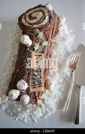 Buche de Noel Kuchen Stockfoto