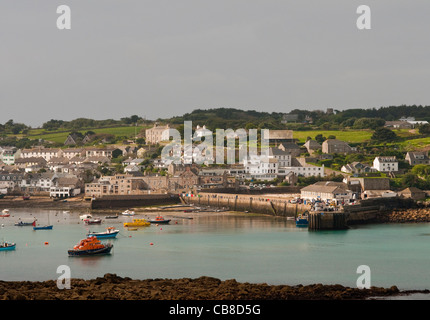 Hughtown auf St Marys in die Isles of Scilly, fotografiert vom Golfclub Stockfoto