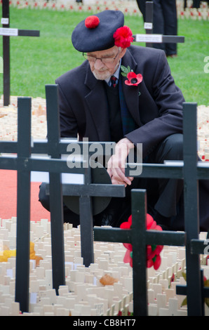 Britischer Kriegsveteran betrachten durchquert im Bereich des Gedenkens vor Westminster Abbey Stockfoto