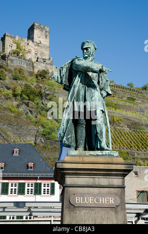 Statue des preußischen Generalfeldmarschall Gebhard Leberecht von Blücher, Kaub, Rheinland-Pfalz, Deutschland Stockfoto