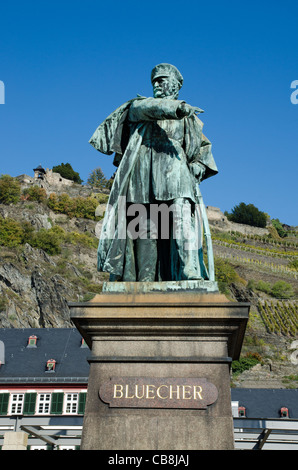 Statue des preußischen Generalfeldmarschall Gebhard Leberecht von Blücher, Kaub, Rheinland-Pfalz, Deutschland Stockfoto