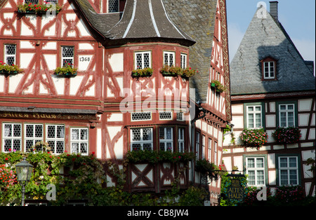 Fachwerk-Fachwerkhäuser in Bacharach, Rheinland-Pfalz, Deutschland Stockfoto