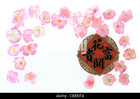 Chinese New Year Ornament mit chinesischen Schriftzeichen angegeben Blumen blühen mit Wohlstand Stockfoto