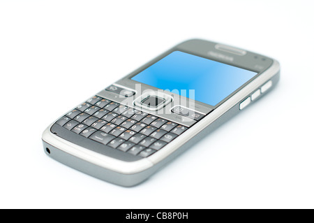 mobiles Kommunikationsgerät (Handy) mit der vollständigen QWERTZ-Tastatur, die isoliert auf weiß (extrem flachen Befallszone) Stockfoto