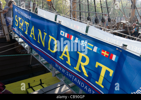 Gangway der Segler Shtandart in Maassluis während der Furieade im Jahr 2011 Stockfoto