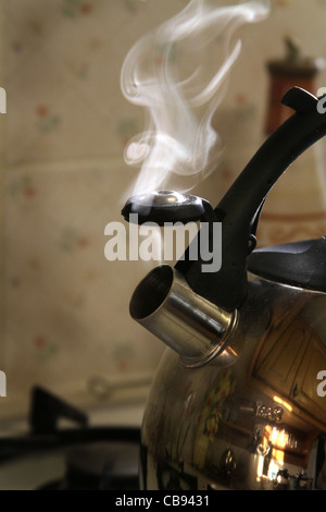 Dampf entweichen von Gas-Kessel nach dem Kochen. Stockfoto