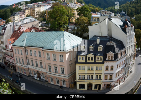 Panoramablick über Karlsbad, Spa-Bereich in der Nähe Fluss Tepla Stockfoto