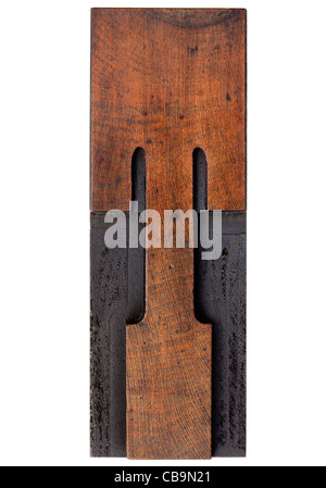 Buchstabe T - isolierte Antik Holz Buchdruck Druckerei block Stockfoto