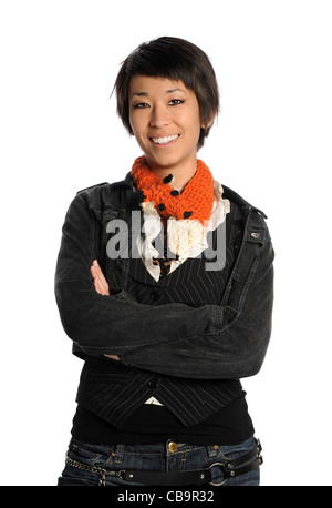 Porträt von asiatische Frau lächelnd isoliert auf weißem Hintergrund Stockfoto