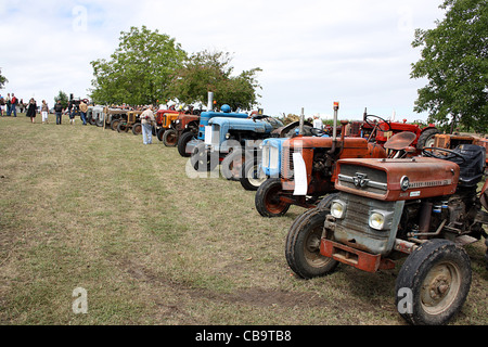 Anzeige von historischen Traktoren bei SW Juignac, Charente, Frankreich Stockfoto