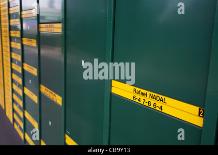 Spiel Beseitigung Ergebnisse Board in einem Tennis Grand-Slam-Meisterschaft Stockfoto