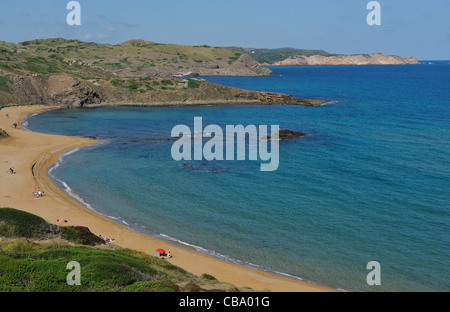 Platja de Cavalleria und Platja de Ferragut zwei Strände an der Unterseite des Cap de Cavalleria auf der Nordseite von Menorca Spanien Stockfoto