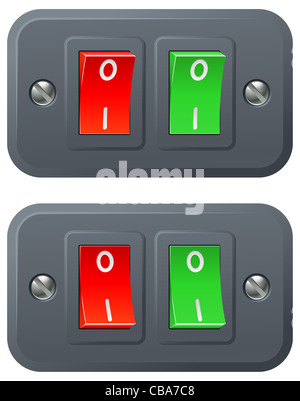 Abbildung der roten und grünen Schalter ein- und Ausschalten Positionen Stockfoto
