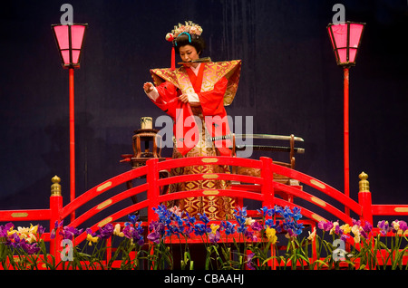 Eine unbekannte Darsteller in die "Wasser-Magie" show statt in Nikko, Japan Stockfoto