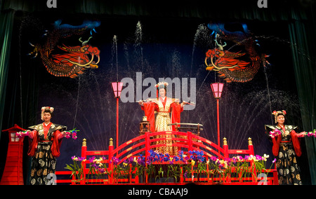 Eine unbekannte Darsteller in die "Wasser-Magie" show statt in Nikko, Japan Stockfoto