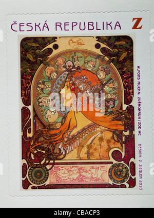 Tschechische Z (Overseas) Bezeichnung Briefmarke mit Sternzeichen Motiv des Malers Alfons Mucha (1860-1939). (CTK Foto/Martin Sterba) Stockfoto