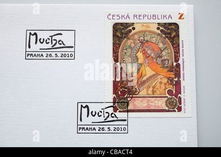 Tschechische Z (Overseas) Bezeichnung Briefmarke mit Sternzeichen Motiv des Malers Alfons Mucha (1860-1939). (CTK Foto/Martin Sterba) Stockfoto