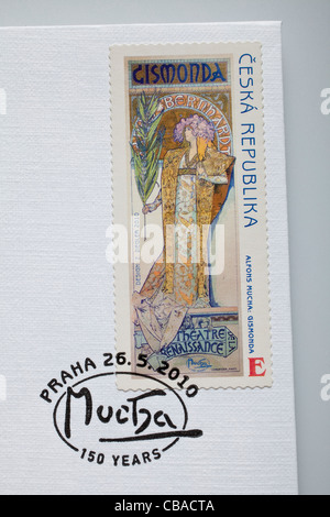 Tschechische E (Europa) Bezeichnung Briefmarke mit Gismonda Motiv des Malers Alfons Mucha (1860-1939). (CTK Foto/Martin Sterba) Stockfoto