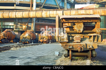 Closeup Landschaftsfoto Fracht Wagen und Züge im Industriebetrieb Stockfoto