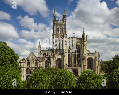 Kathedrale von Gloucester, Westfassade & Turm Stockfoto