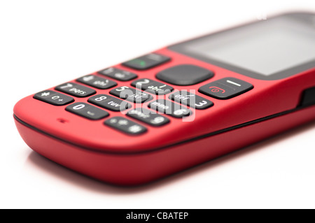 Handy oder Handy, Nokia 101, rot auf weißem Hintergrund. Stockfoto