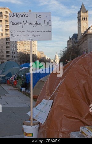 Washington, DC - The besetzen Washington DC Camp auf Freiheit Plaza, an der Straße vom US Capitol. Stockfoto