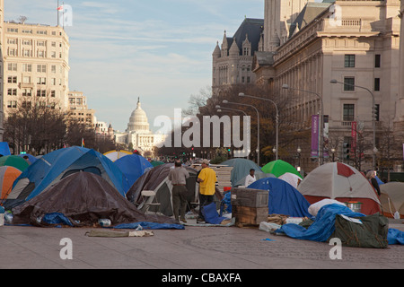 Washington, DC - The besetzen Washington DC Camp auf Freiheit Plaza, an der Straße vom US Capitol. Stockfoto