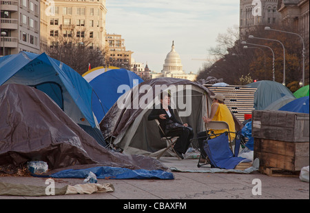 Washington, DC - The besetzen Washington DC Camp auf Freiheit Plaza, an der Straße vom US Capitol. Stockfoto