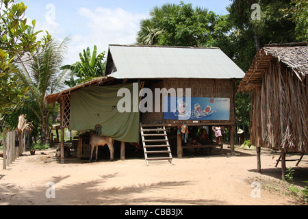 Menschen leben unter ihren Häusern bei heißem Wetter in der Nähe von Siem Reap, Kambodscha Stockfoto