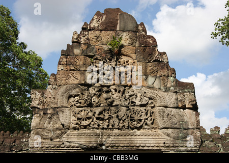 Carving-Details im Tempel von Preah Khan in der Nähe von Siem Reap, Kambodscha Stockfoto