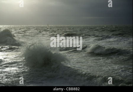 Aufgeregt Seine Gewässer zieht Surfer in Le Havre, Normany, Frankreich Stockfoto