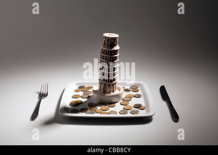 Euro, Münze, Währung, schiefe Turm von Pisa Stockfoto