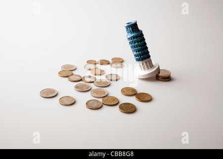 Euro, Münze, Währung, schiefe Turm von Pisa Stockfoto