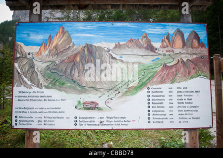 Info zu signieren, Dolomiten, Val Fiscalina Alta Pusteria Tal, Südtirol, Italien, Europa, Italien, post melden Stockfoto