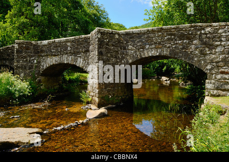 Fingle Brücke über den Fluss Teign im Dartmoor Nationalpark. Drewsteignton, Devon, England. Stockfoto