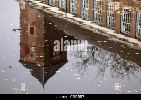 Herbstlaub Schwimmer in den Wassergraben des Kasteel van Breda (Breda Burg). Stockfoto